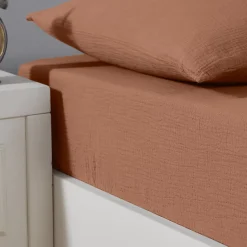 Sensei Maison Drap housse en gaze de coton bonnet 30 cm Brique 140x200 cm LOFT Discount
