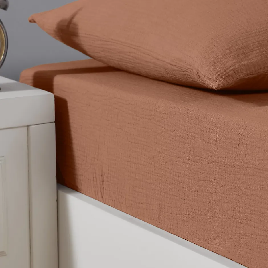 Sensei Maison Drap housse en gaze de coton bonnet 30 cm Brique 140x200 cm LOFT Discount