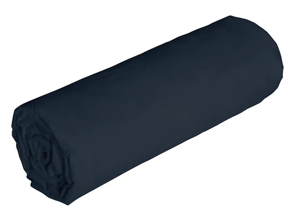 Vente-unique Drap housse en lin et coton 57 fils/cm² - 140 x 190 cm - Bonnet 30 cm - Bleu nuit - AURELLE Best