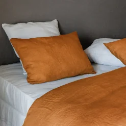Linnea Drap housse en lin lavé froissé 140x190 cm SONATE orange Terre Cuite