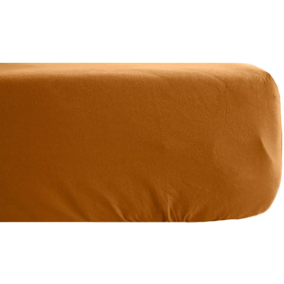 Linnea Drap housse en lin lavé froissé 140x190 cm SONATE orange Terre Cuite
