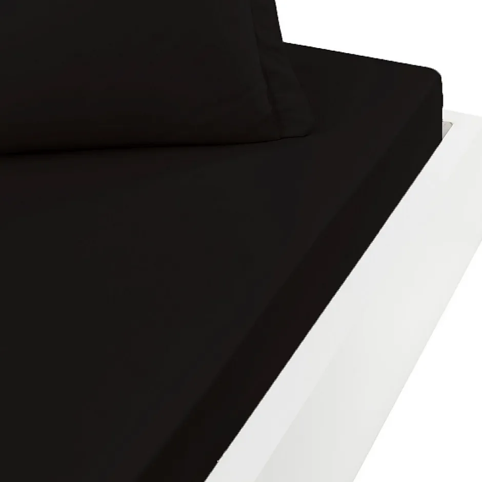 Sensei Maison Drap housse en percale de coton bonnet 30 cm Noir 180x200 cm SOFT PERCALE