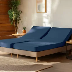Sensei Maison Drap housse en percale de coton pour lit articulé Indigo 180x200 cm SOFT PERCALE New