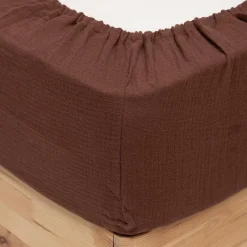 Atmosphera Créateur D'Intérieur Drap housse Flora gaze de coton marron 140x190cm - Atmosphera