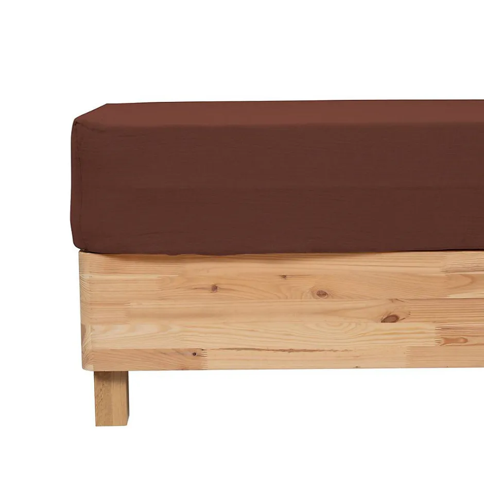 Atmosphera Créateur D'Intérieur Drap housse Flora gaze de coton marron 160x200cm - Atmosphera