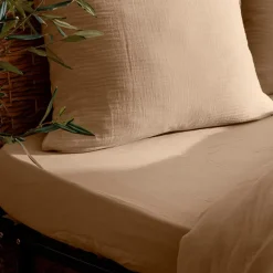 Atmosphera Créateur D'Intérieur Drap housse Flora gaze de coton lin 160x200cm - Atmosphera Clearance