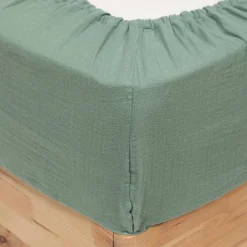 Atmosphera Créateur D'Intérieur Drap housse Flora gaze de coton vert céladon 160x200cm - Atmosphera