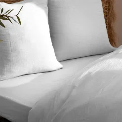 Atmosphera Créateur D'Intérieur Drap housse Flora gaze de coton blanc 140x190cm - Atmosphera