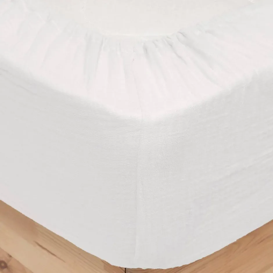 Atmosphera Créateur D'Intérieur Drap housse Flora gaze de coton blanc 160x200cm - Atmosphera Clearance