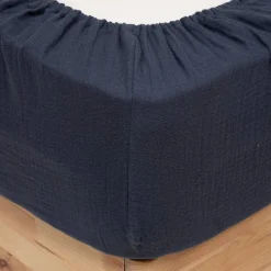 Atmosphera Créateur D'Intérieur Drap housse Flora gaze de coton bleu 140x190cm - Atmosphera Hot