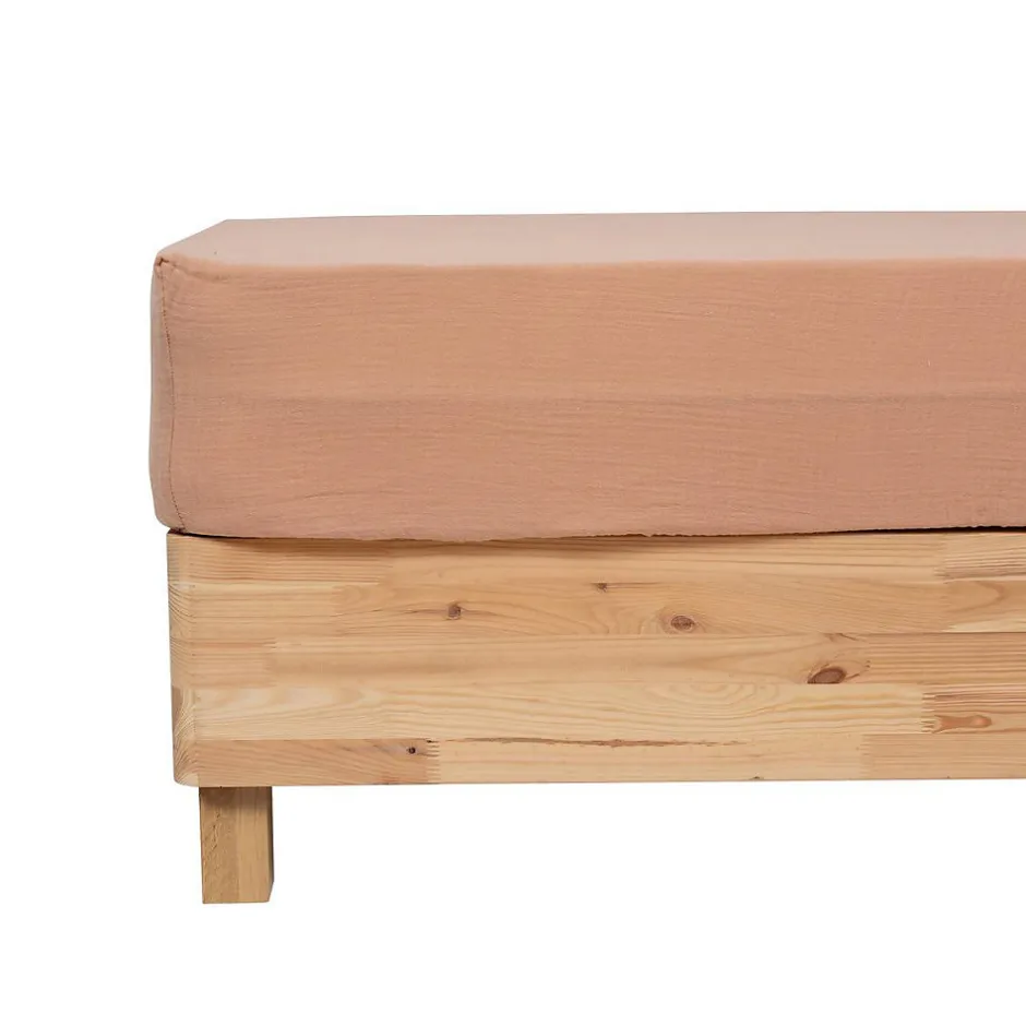 Atmosphera Créateur D'Intérieur Drap housse Flora gaze de coton rose 140x190cm - Atmosphera