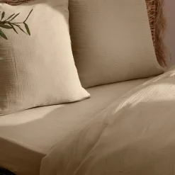 Atmosphera Créateur D'Intérieur Drap housse Flora gaze de coton lin 140x190cm - Atmosphera Outlet