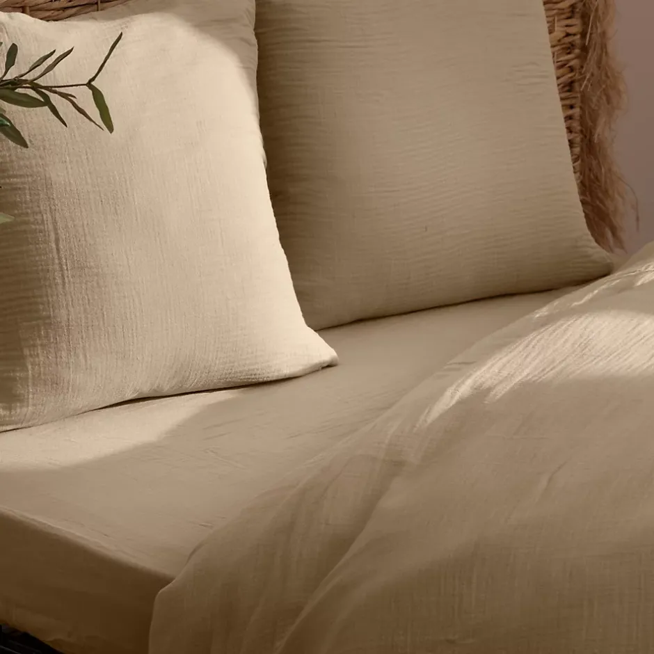 Atmosphera Créateur D'Intérieur Drap housse Flora gaze de coton lin 140x190cm - Atmosphera Outlet