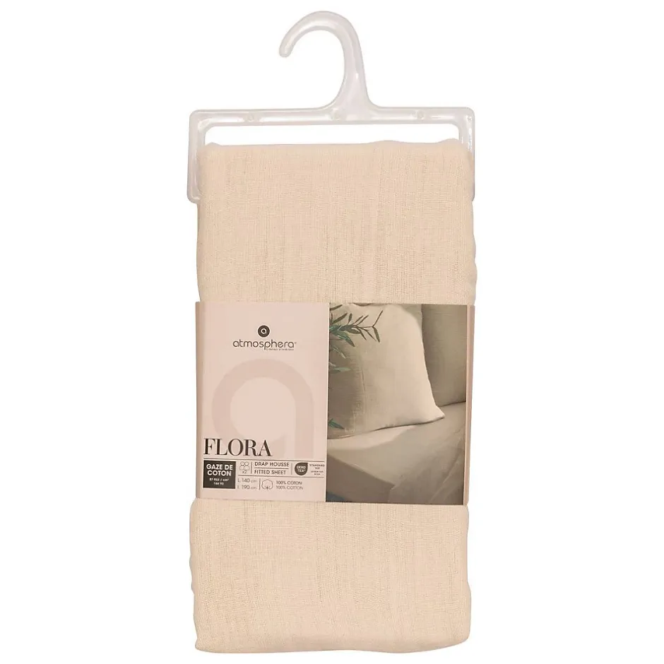 Atmosphera Créateur D'Intérieur Drap housse Flora gaze de coton lin 140x190cm - Atmosphera Outlet