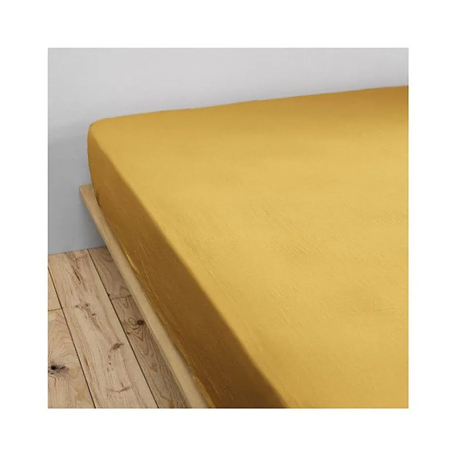 L'Effet Papillon Drap housse "Gaïa" toutes dimensions "Gaze de Coton" - Gaïa Safran - 180 x 200 cm bonnet de 30 cm Discount