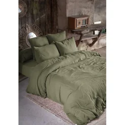 L'Effet Papillon Drap housse "Gaïa" toutes dimensions "Gaze de Coton" - Gaïa Romarin - 200 x 200 cm bonnet de 30 cm Sale