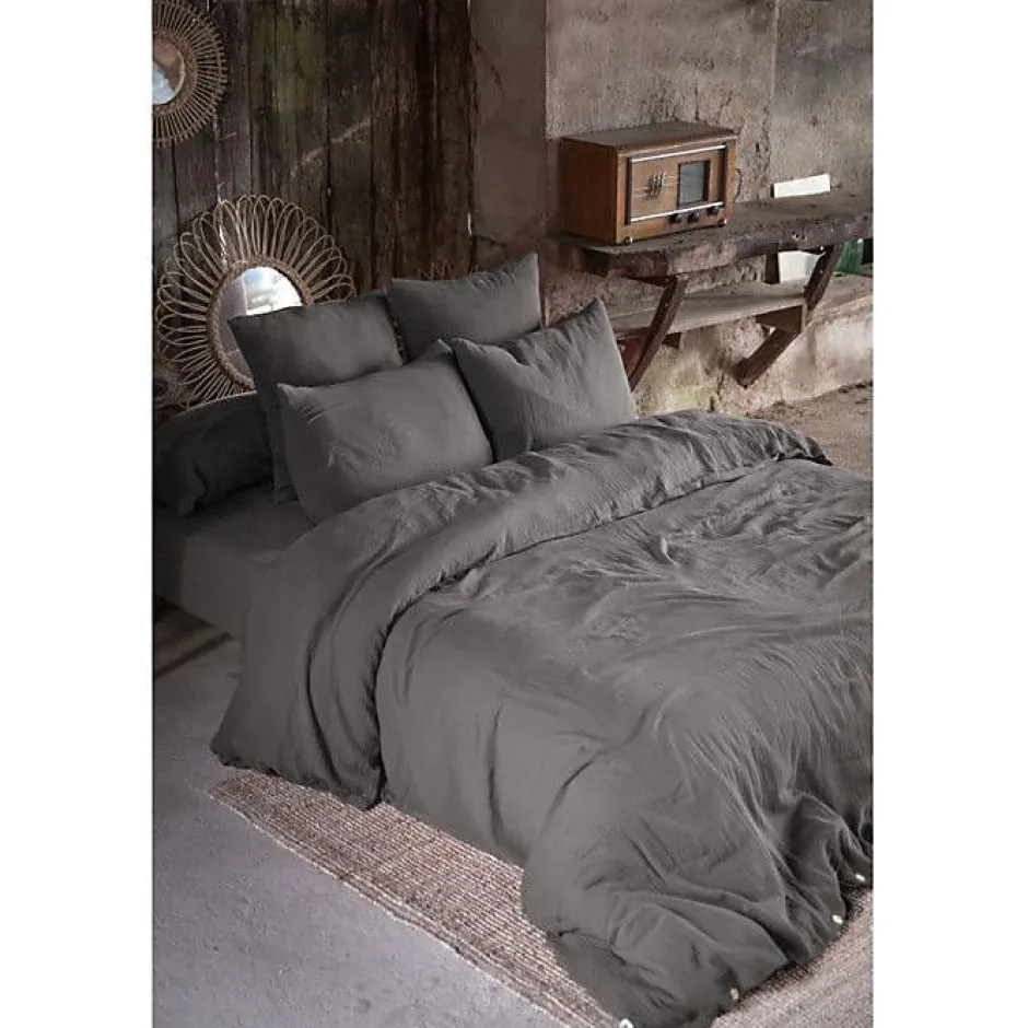 L'Effet Papillon Drap housse "Gaïa" toutes dimensions "Gaze de Coton" - Gaïa Granit - 140 x 190 cm bonnet de 30 cm
