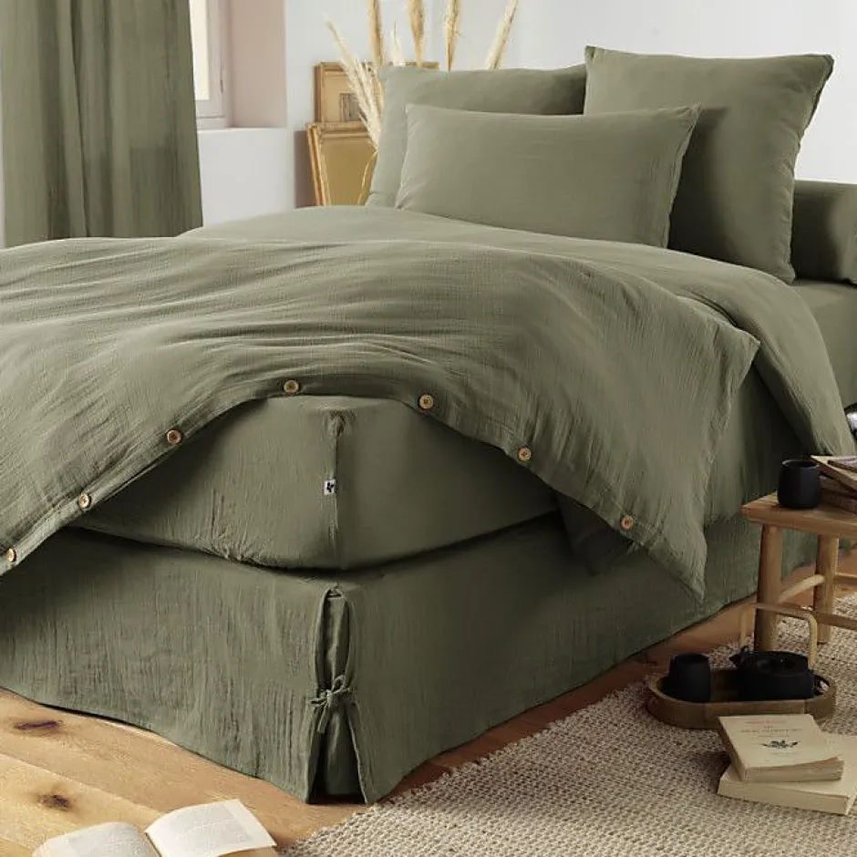L'Effet Papillon Drap housse "Gaïa" toutes dimensions "Gaze de Coton" - Gaïa Romarin - 140 x 190 cm bonnet de 30 cm