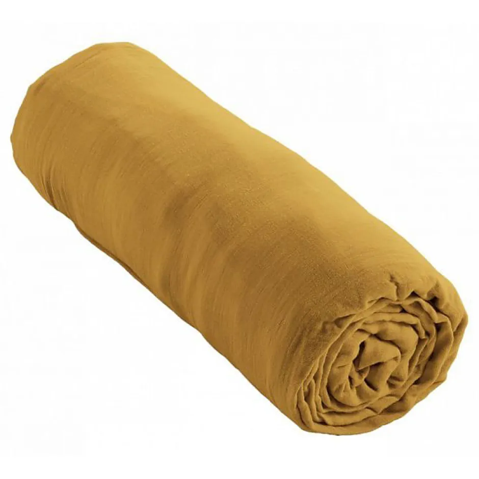 L'Effet Papillon Drap housse "Gaïa" toutes dimensions "Gaze de Coton" - Gaïa Safran - 140 x 190 cm bonnet de 30 cm Discount