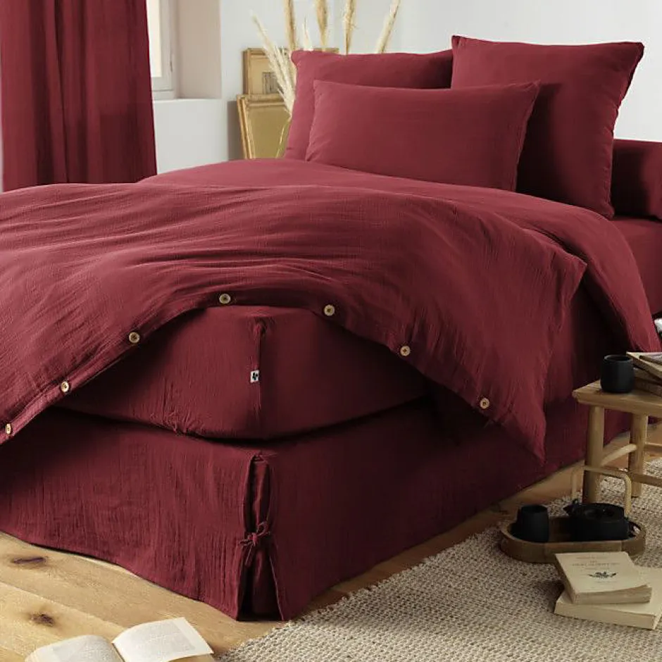 L'Effet Papillon Drap housse "Gaïa" toutes dimensions "Gaze de Coton" - Gaïa Terracotta - 200 x 200 cm bonnet de 30 cm