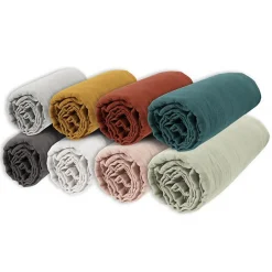 L'Effet Papillon Drap housse "Gaïa" toutes dimensions "Gaze de Coton" - Gaïa Rose Pêche - 90 x 190 cm bonnet de 30 cm