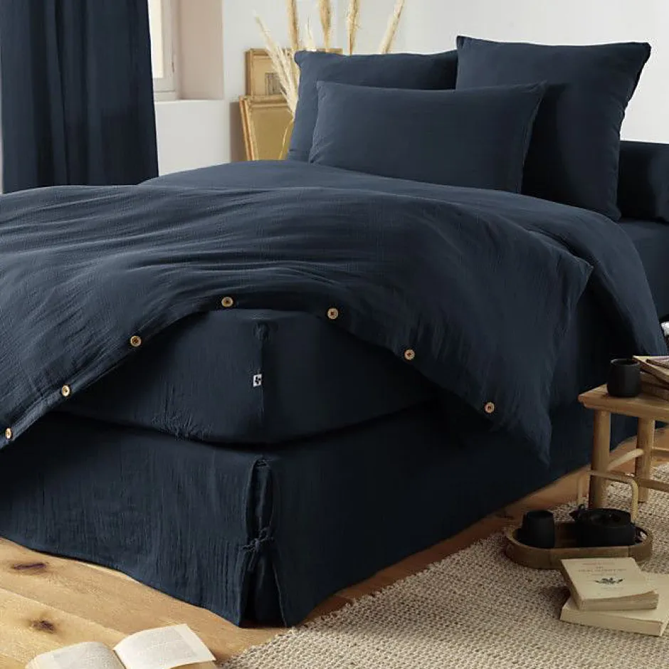 L'Effet Papillon Drap housse "Gaïa" toutes dimensions "Gaze de Coton" - Gaia Minuit - 140 x 200 cm bonnet de 30 cm Outlet