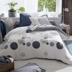 Linnea Drap housse imprimé 90x200 cm percale de coton ROMEO bleu Baltique Bonnet 40 cm