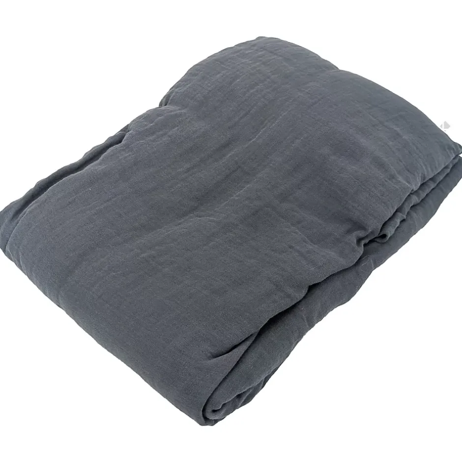Linnea Drap housse MILOS mousseline de coton 140x200 cm bonnet 30 cm uni noir granit Sale