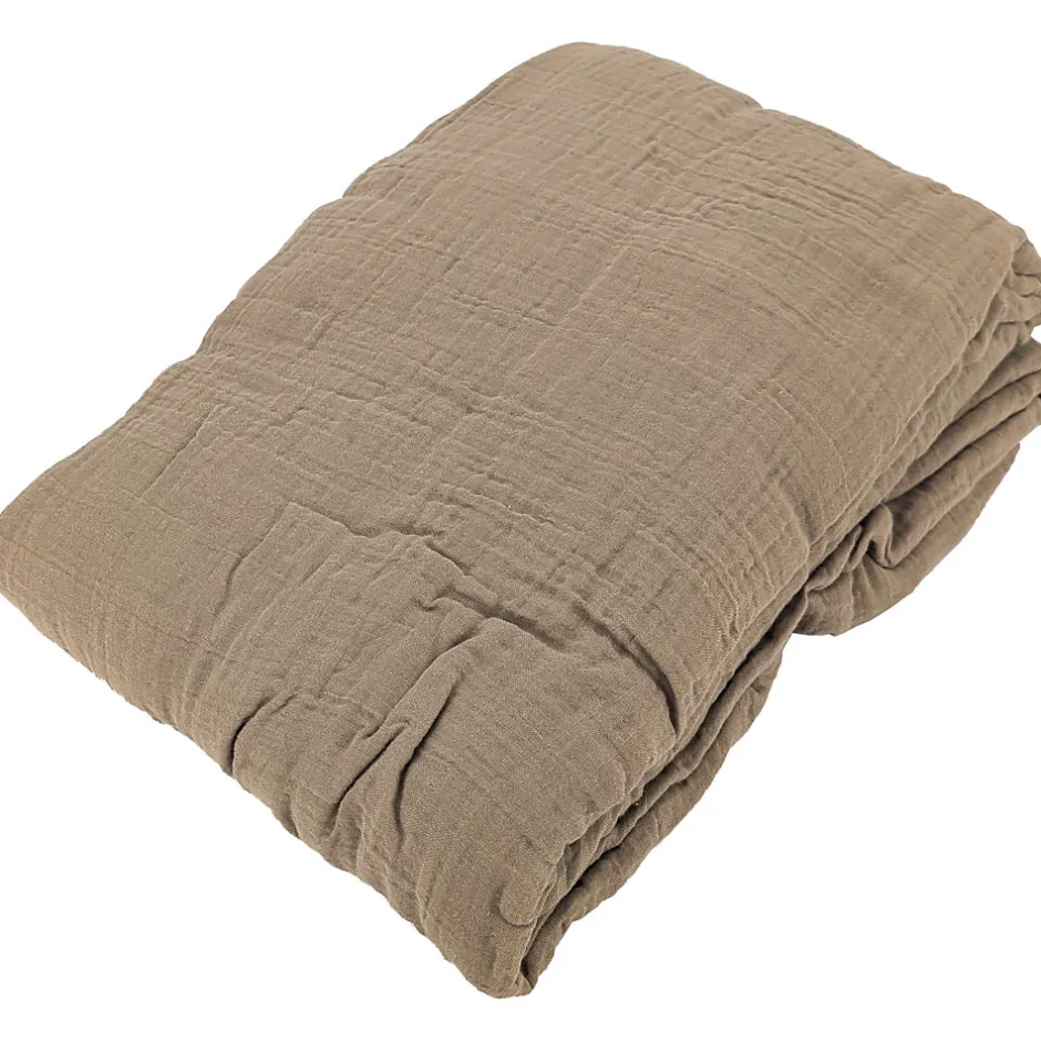 Linnea Drap housse MILOS mousseline de coton 140x200 cm bonnet 30 cm uni marron camel