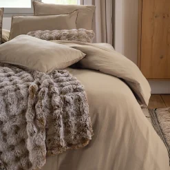 Linnea Drap housse MILOS mousseline de coton 140x200 cm bonnet 30 cm uni marron camel