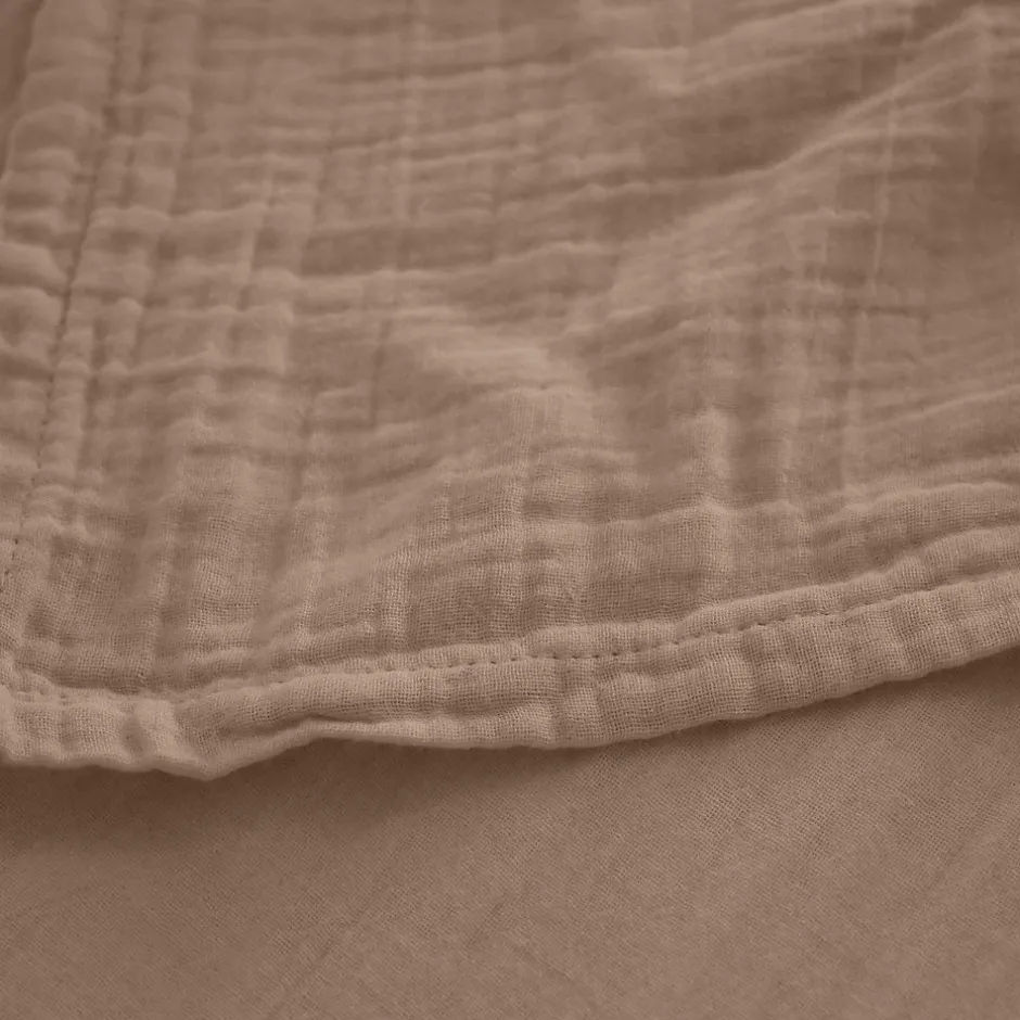 Linnea Drap housse MILOS mousseline de coton 140x200 cm bonnet 30 cm uni marron camel