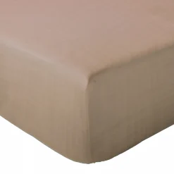 Linnea Drap housse MILOS mousseline de coton 140x200 cm bonnet 30 cm uni marron camel