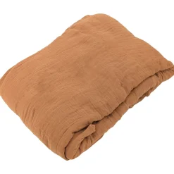 Linnea Drap housse MILOS mousseline de coton 140x200 cm bonnet 30 cm uni marron terre cuite