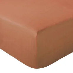 Linnea Drap housse MILOS mousseline de coton 140x200 cm bonnet 30 cm uni marron terre cuite