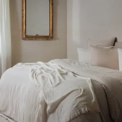 Linnea Drap housse MILOS mousseline de coton 160x200 cm bonnet 30 cm uni beige ficelle