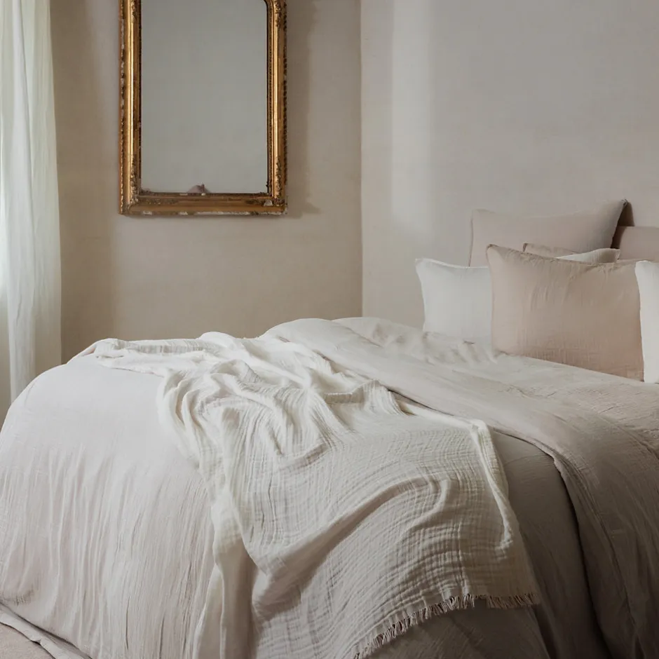 Linnea Drap housse MILOS mousseline de coton 160x200 cm bonnet 30 cm uni beige ficelle