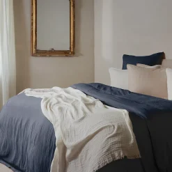 Linnea Drap housse MILOS mousseline de coton 180x200 cm bonnet 30 cm uni noir granit Best