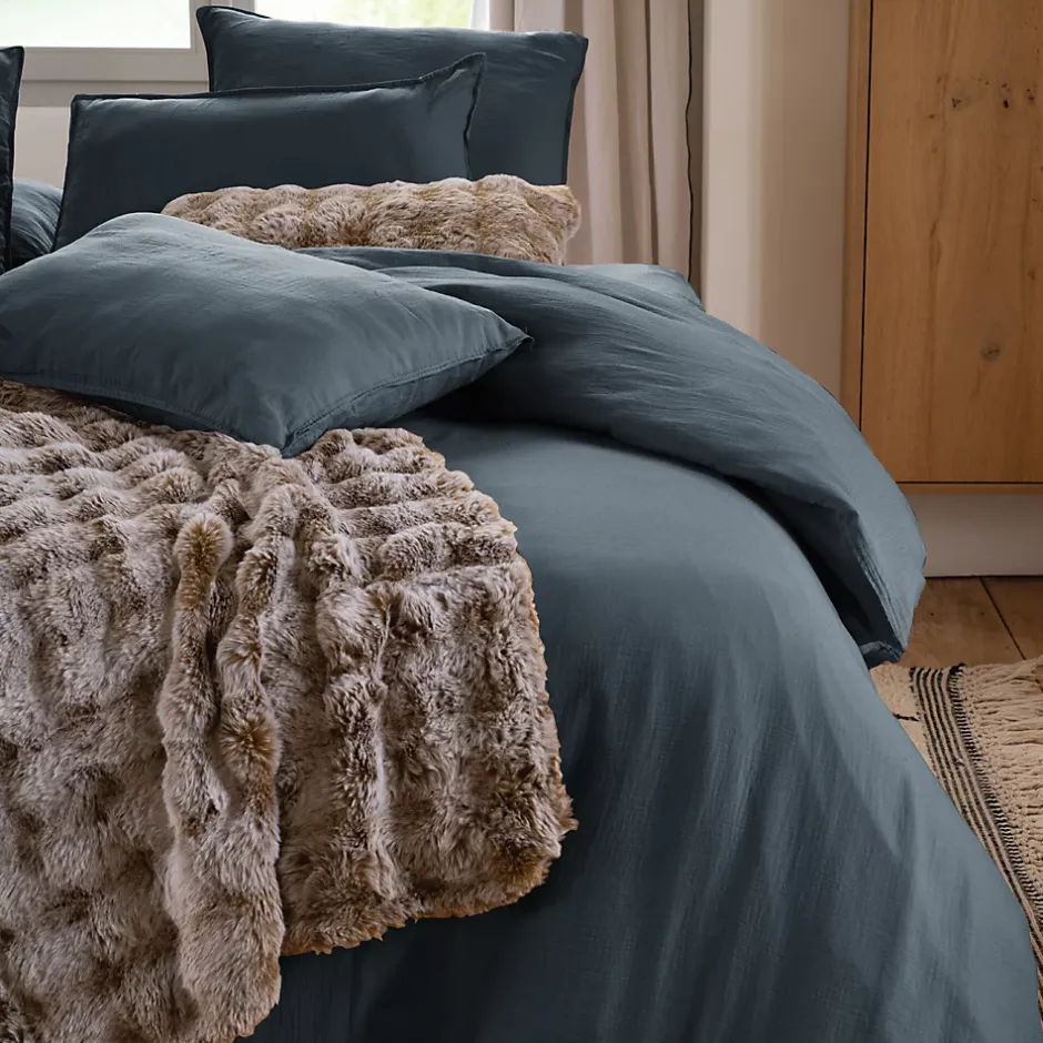 Linnea Drap housse MILOS mousseline de coton 180x200 cm bonnet 30 cm uni noir granit Best