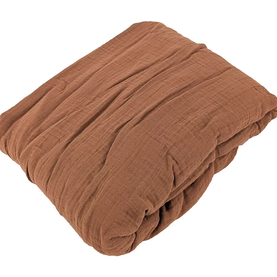 Linnea Drap housse MILOS mousseline de coton 160x200 cm bonnet 30 cm uni marron cognac Best