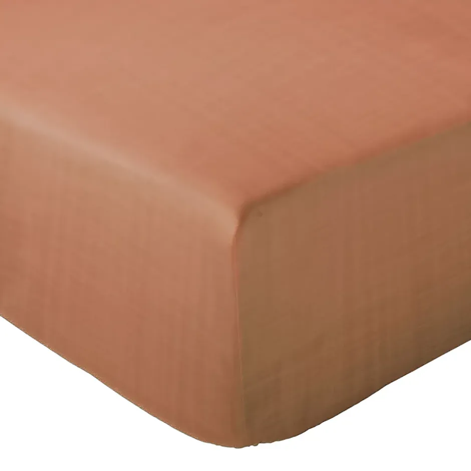 Linnea Drap housse MILOS mousseline de coton 160x200 cm bonnet 30 cm uni marron cognac Best