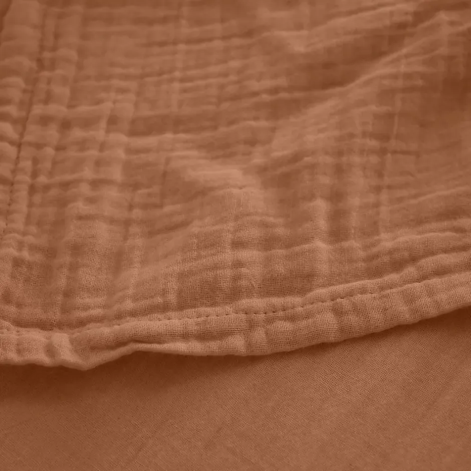 Linnea Drap housse MILOS mousseline de coton 160x200 cm bonnet 30 cm uni marron cognac Best