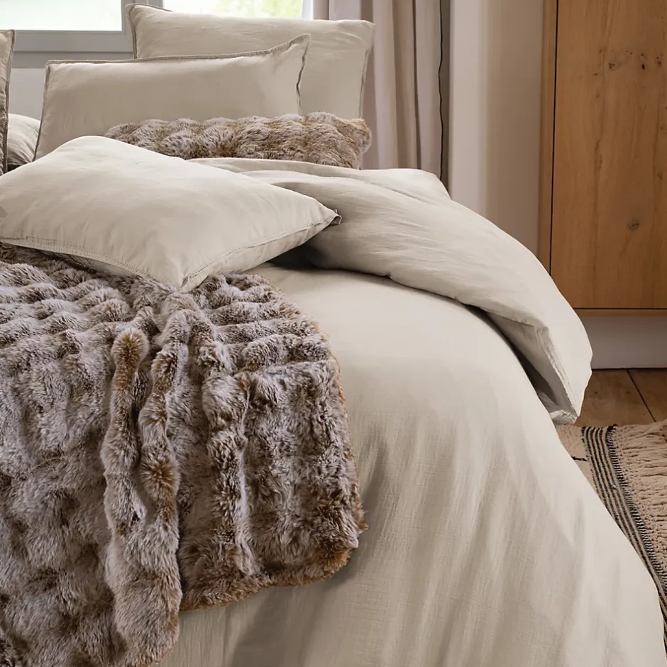 Linnea Drap housse MILOS mousseline de coton 140x200 cm bonnet 30 cm uni beige naturel Best