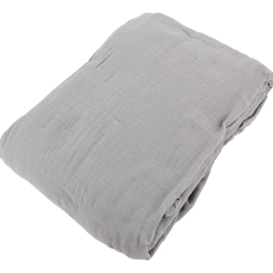 Linnea Drap housse MILOS mousseline de coton 180x200 cm bonnet 30 cm uni gris cendre