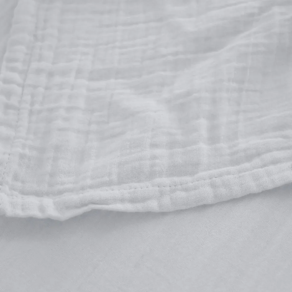 Linnea Drap housse MILOS mousseline de coton 140x200 cm bonnet 30 cm uni blanc neige