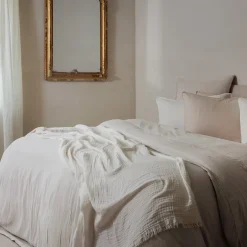 Linnea Drap housse MILOS mousseline de coton 180x200 cm bonnet 30 cm uni beige ficelle Discount