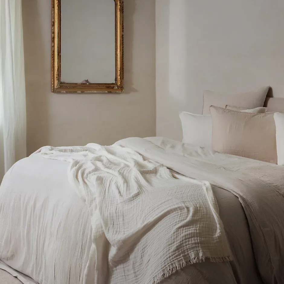 Linnea Drap housse MILOS mousseline de coton 180x200 cm bonnet 30 cm uni beige ficelle Discount