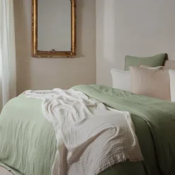 Linnea Drap housse MILOS mousseline de coton 140x200 cm bonnet 30 cm uni vert mousse Outlet
