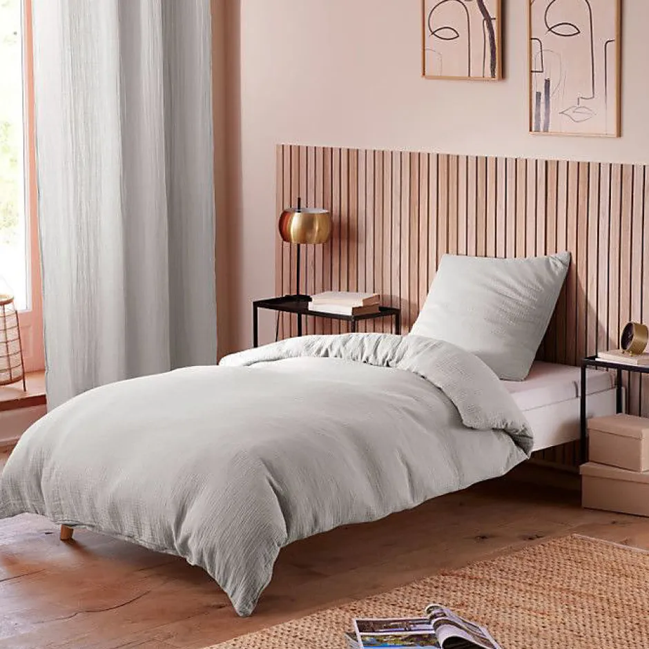 Coton Pur Drap housse "Noah" toutes dimensions "Gaze de Coton" - Noah Perle - 90 x 190 cm bonnet de 30 cm Clearance