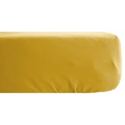 Vent Du Sud Drap housse Palace pur coton teint lavé 63 fils/cm² - Palace Curry - 140 x 190 cm bonnet de 35 cm Hot