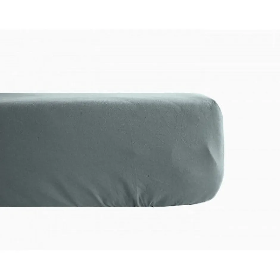 Vent Du Sud Drap housse Palace pur coton teint lavé 63 fils/cm² - Palace Lichen - 180 x 200 cm bonnet de 35 cm